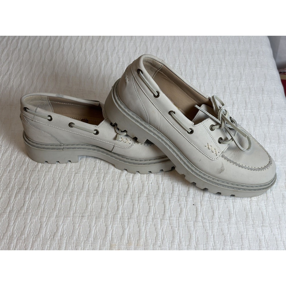 Boden Chunky Sole Leather Deck Shoes In Cream Sz Eu 40/US W 9 - Picture 3 of 3